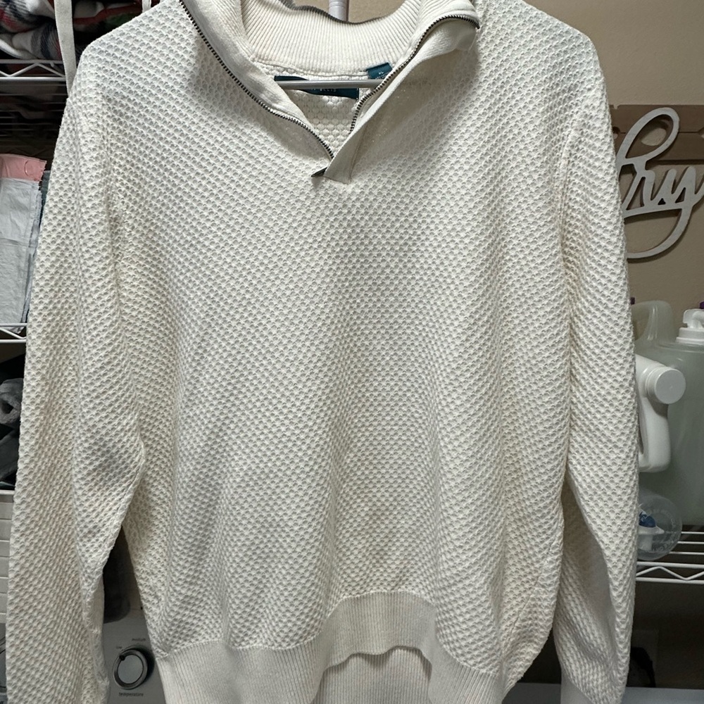 Perry Ellis Men's Cream Zip-Up Sweater
